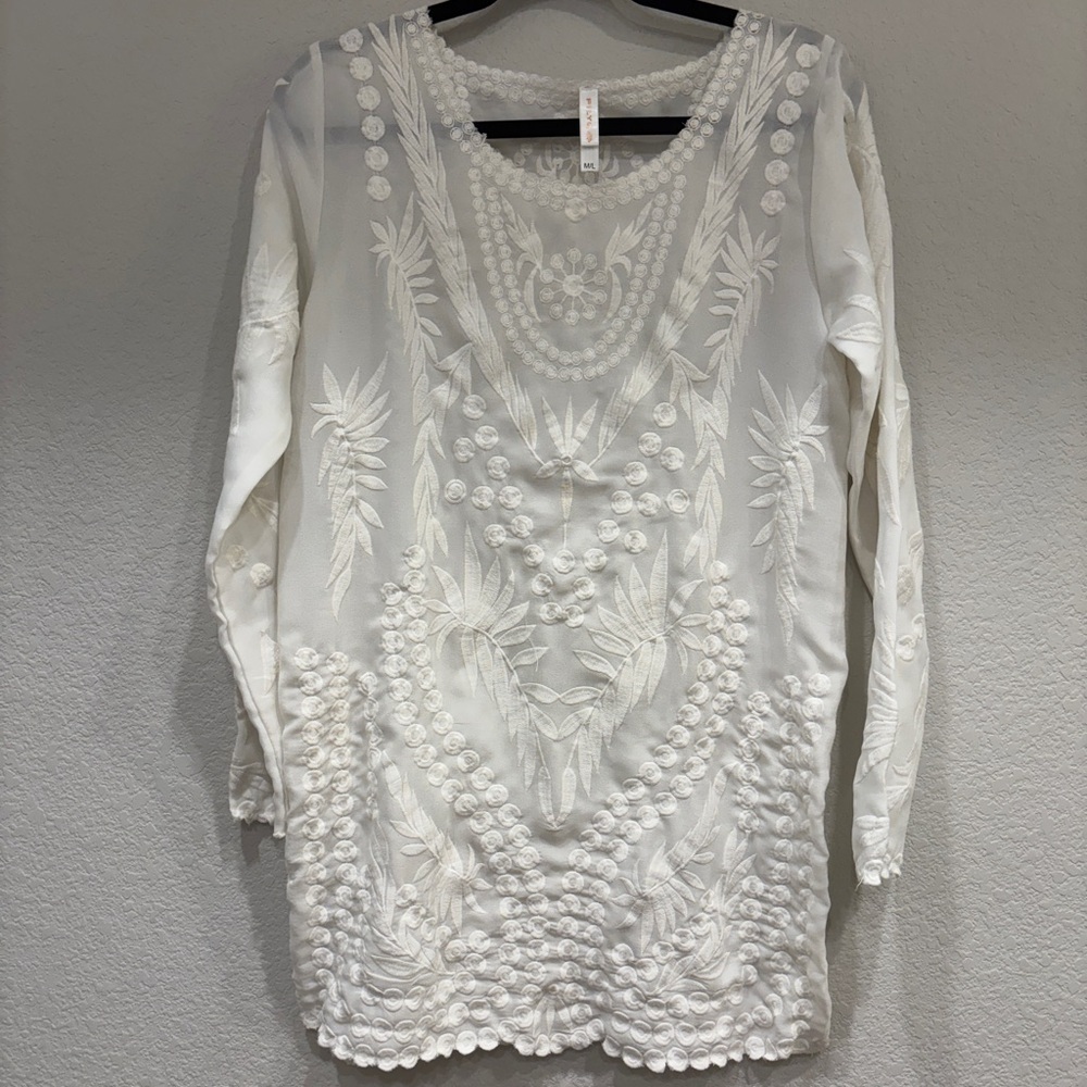 Ivory White Embroidered Swim Coverup